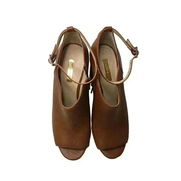 Louise Et Cie Kieran Womens 7M/37.5 Tan Leather Open Toe Ankle Strap Shoes Zip - Picture 2 of 8